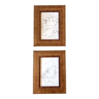 Gallery Wall Collection-2 Vintage Wayne Cunningham Small Abstract Ink Drawing Framed in Vintage Italian Frames For Sale