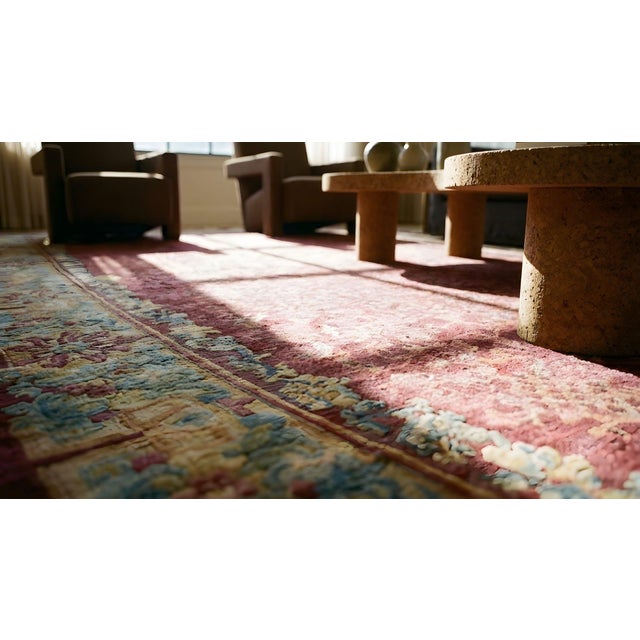 Beautiful Purple and Sky-Blue Color With Unique Florid Design Antique Chinese Peking Rug For Sale - Image 14 of 15