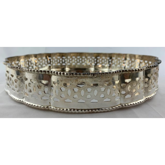 Metal Vintage Silver Plated Round Serving Tray For Sale - Image 7 of 8