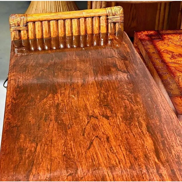 Paul Frankl Attributed Mahogany Bamboo Desk or Entrance Table For Sale - Image 10 of 11