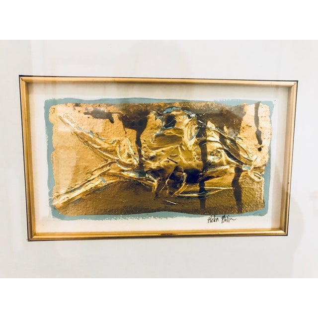 Snag this rare painting by New Orleans' artist Helen Bolin. Set in a modern gold frame, this contemporary gold and blue...