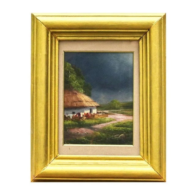 Before the Rain: View of Ukrainian Country Road and Hut, 20th Century, Oil on Board, Framed For Sale - Image 4 of 4