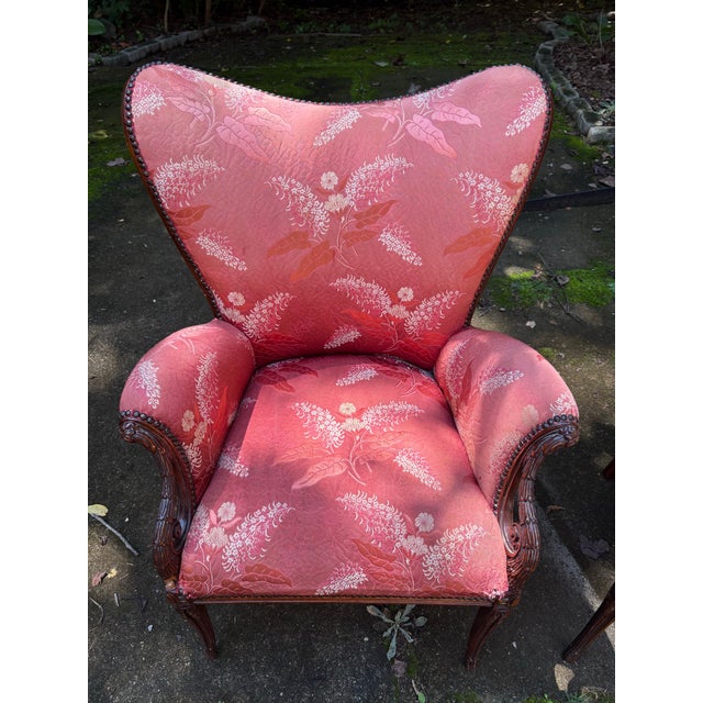 Pair of 1940s Attributed Grosfeld House French Wingback Chairs With Original Fabric For Sale - Image 11 of 12