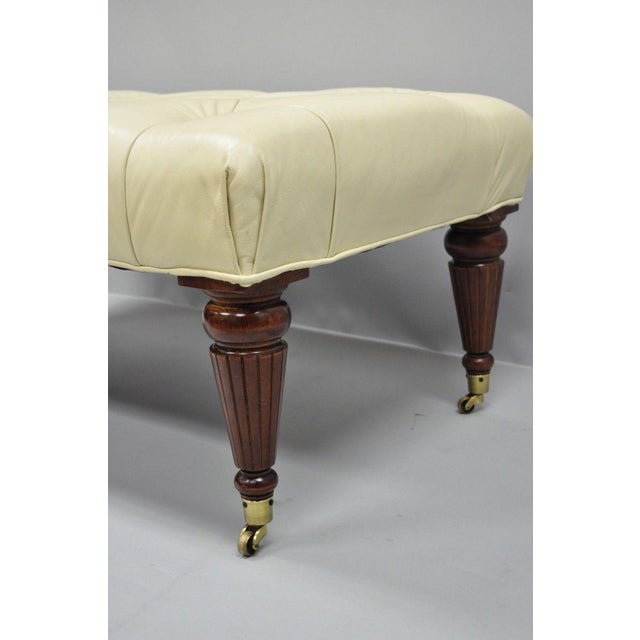 Early 21st Century Ethan Allen Chesterfield Ivory Tufted Leather Cherry