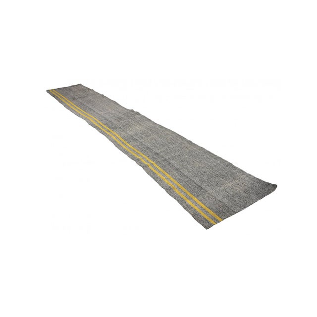 Mid-Century Modern Gray & Yellow Vintage Kilim Runner - 2`6″ X 14`3″ For Sale - Image 3 of 6