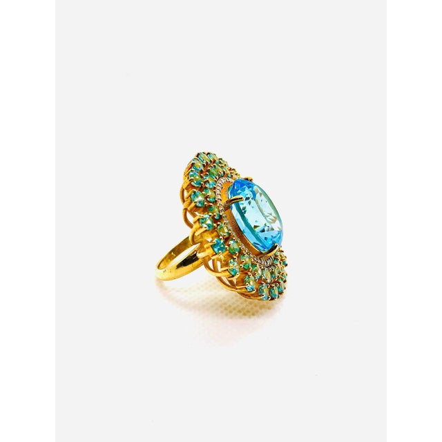 Bochic "Orient" Vintage Diamond & Multi Blue Topaz Ring Set In 18K Gold & Silver For Sale In New York - Image 6 of 18