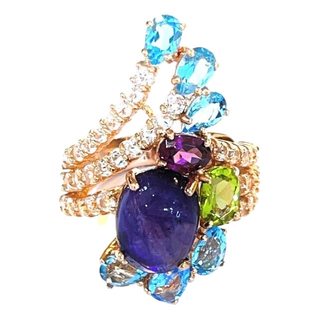 Bochic "Capri" Vintage Sapphire & Multi Gem Cocktail Ring 18k Gold & Silver For Sale