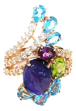 Bochic "Capri" Vintage Sapphire & Multi Gem Cocktail Ring 18k Gold & Silver