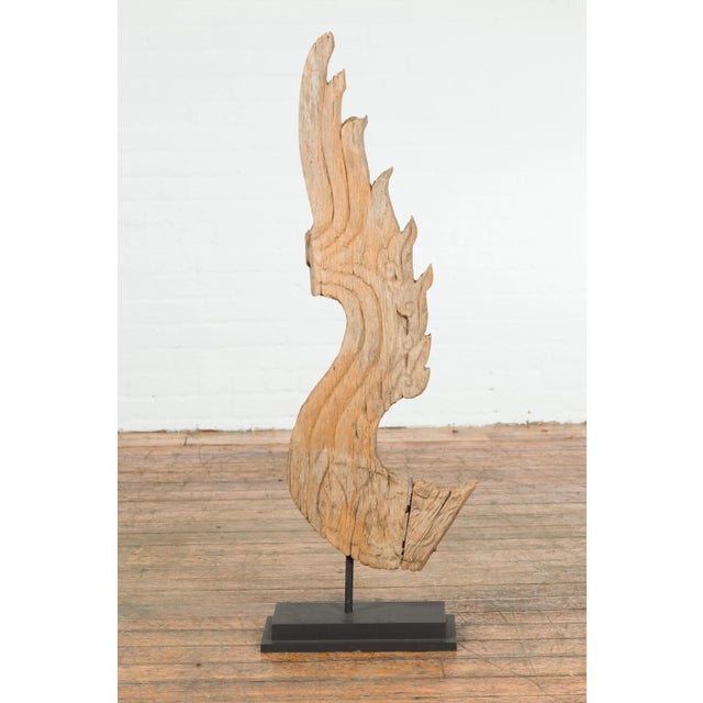 Mid 19th Century Thai Hand-Carved Wood Temple Dragon Sculpture Mounted on Metal Base For Sale - Image 5 of 13