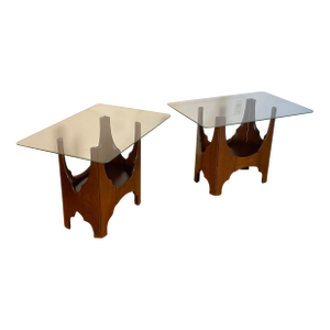 60s Original Harvey Probber Mid Century Modern Glass Top Side Tables - A Pair