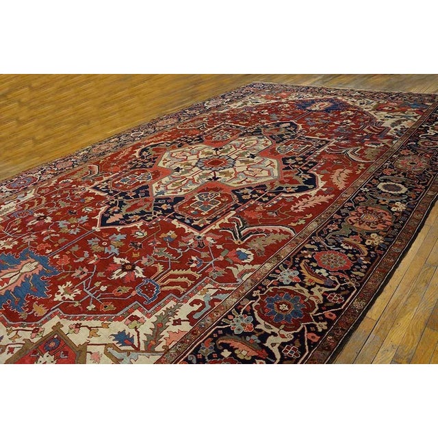 Tribal 1900s Red Ivory Medallion Antique n.w. Persian Serapi Rug 11'8" X 18'10" Handknotted Wool Carpet For Sale - Image 3 of 11