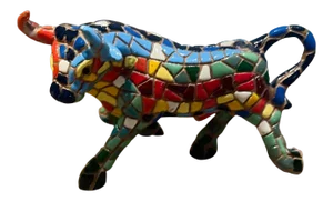 1960s Handmade Bull Colorful Ceramic Tile Mosaic