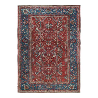 Antique Persian Sultanabad Rug With Red-Blue Floral Patterns, From Rug & Kilim For Sale