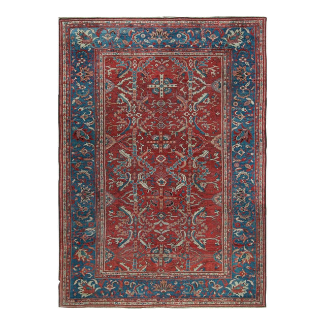 Antique Persian Sultanabad Rug With Red-Blue Floral Patterns, From Rug & Kilim For Sale