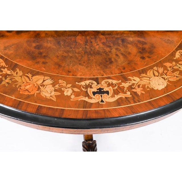 Brown Antique Victorian Burr Walnut Marquetry Loo Table and Chairs, 1800s, Set of 7 For Sale - Image 8 of 18