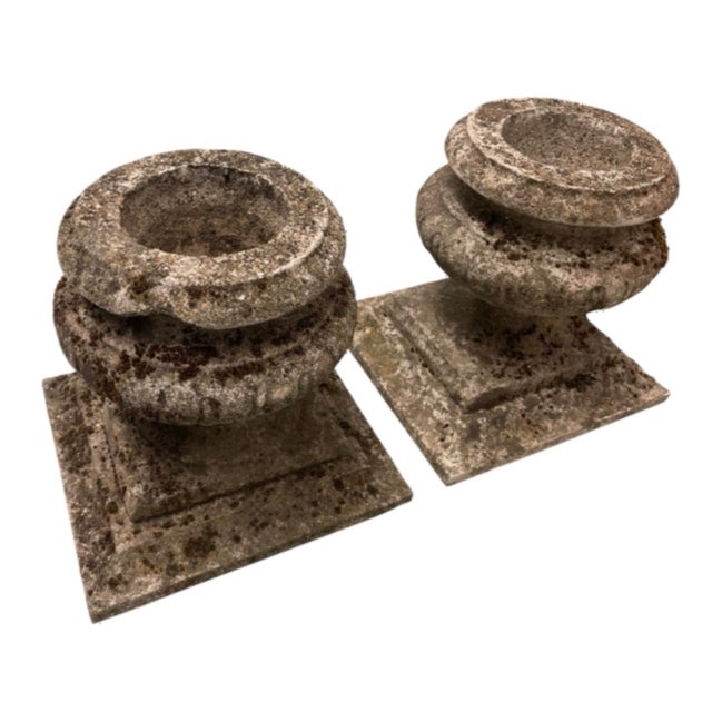 1990s Pair of Vintage Cast Stone Campagna-Style Garden Urns For Sale - Image 5 of 12