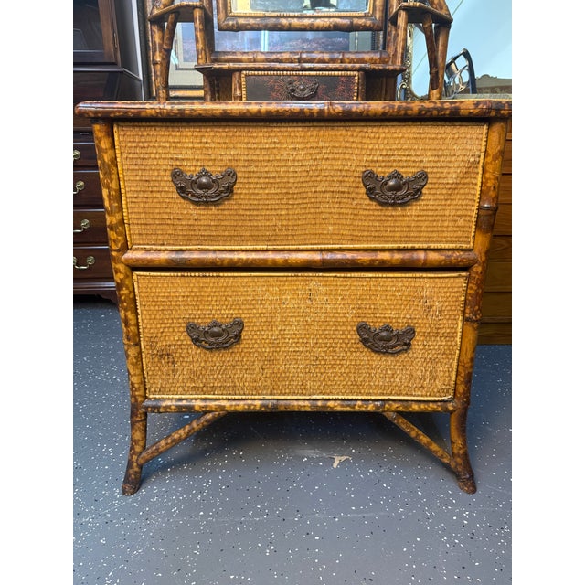 Antique Victorian Tortoiseshell Bamboo Chest of Drawers With Vanity For Sale In Baton Rouge - Image 6 of 12