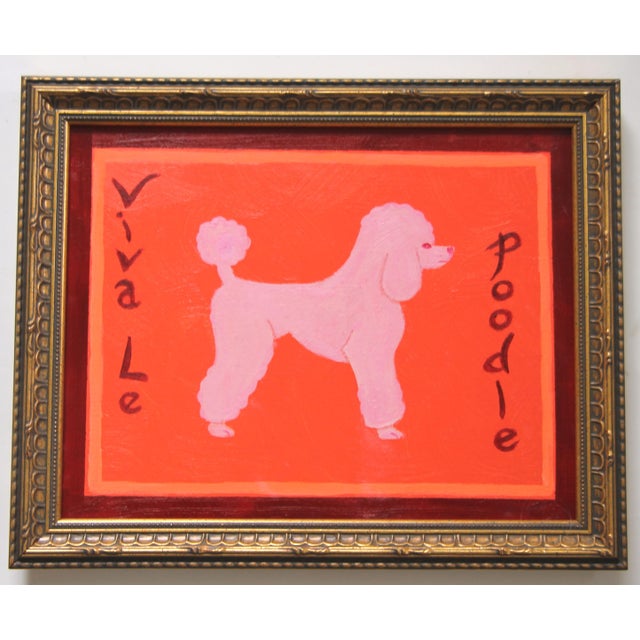 Abstract Dog Poodle Minimalism Abstract Pink Orange Burgundy Original Oil Painting by Cleo Plowden For Sale - Image 3 of 3