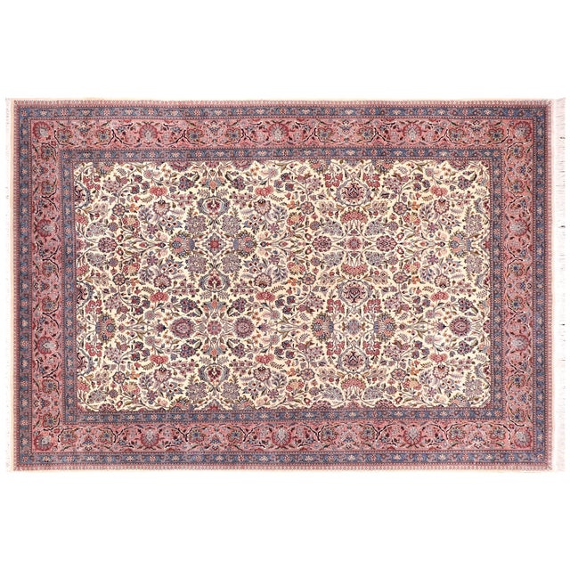 Ivory Elegant Floral Pak-Persian Ivory/Pink Wool Rug - 9'1'' X 12'3'' For Sale - Image 8 of 9
