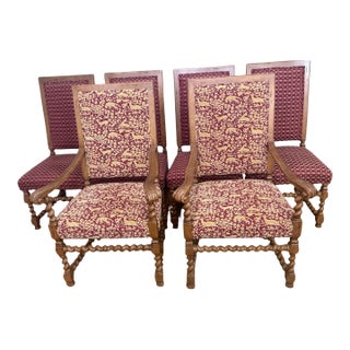 Set of 6 Baroque Revival Dining Chairs With Barley Twist Legs, Including 2 Armchairs, Late 19th / Early 20th Century For Sale