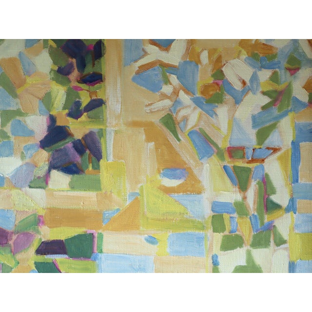 Textile Mid-Century Modern 'Windowlight Mosaic' Vintage Swedish Abstract Oil Painting, Framed For Sale - Image 7 of 11