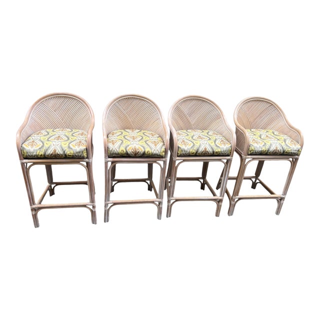 Late 20th Century Split Reed Rattan Bamboo Counter Bar Stool Chairs Henry Link For Sale