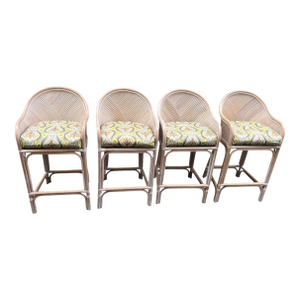 Late 20th Century Split Reed Rattan Bamboo Counter Bar Stool Chairs Henry Link