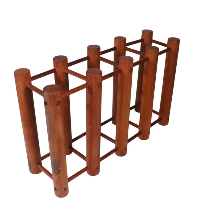 Mid 20th Century Mid 20th Century Danish Modern Architectural Teak Wine Rack Four Bottles For Sale - Image 5 of 9