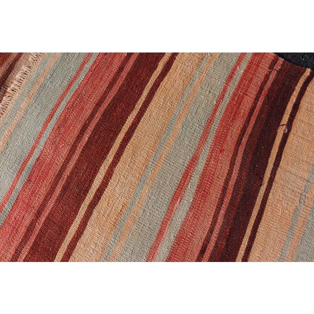 Turkish Vintage Kilim Runner With Rust, Blue and Ivory Striped Design For Sale - Image 10 of 11