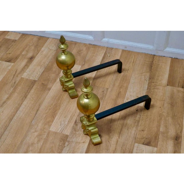 Late 19th Century Large French Brass Fire Dogs, 1880, Set of 2 For Sale - Image 5 of 7