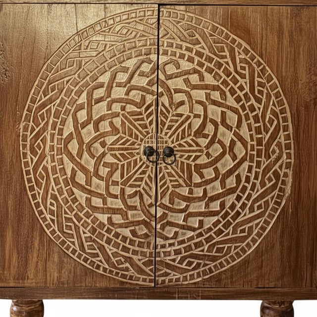 Hand-Carved Solid Teak Mandala Cabinet — Sculptural Statement Storage From Bali For Sale - Image 6 of 12