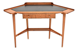 Vintage Corner Desk with Leather Top, 1960