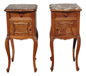 Pair of Antique French Provincial Louis XV Nightstands Side Tables W Marble Top