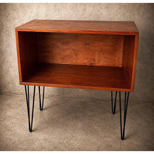 Wood Mid-Century Modern Teak Open Media Cabinet on Hairpin Legs For Sale - Image 7 of 7