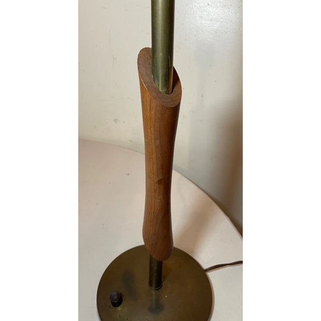 Vintage Mid Century Modern Hand Carved Wood Brass Electric Table Lamp Light For Sale - Image 9 of 12