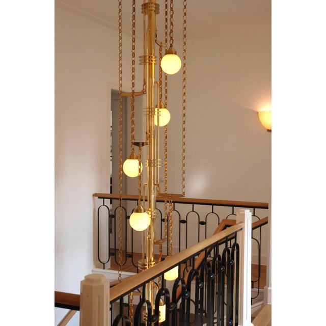 Contemporary Art Deco Style Handmade Cascade Brass and Glass Ceiling Lamp For Sale - Image 3 of 18