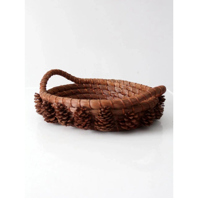Vintage Folk Art Pine Needle Basket For Sale - Image 9 of 11