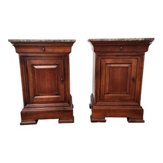 Pair of Thomasville Empire Style Nightstands With Emperador Marble Tops For Sale