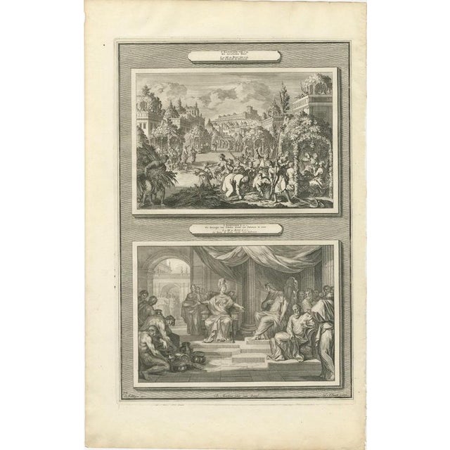 Baroque Pieter Mortier, Feast of Tabernacles and the Queen of Sheba Visits Solomon, 1700, Engraving For Sale - Image 3 of 12