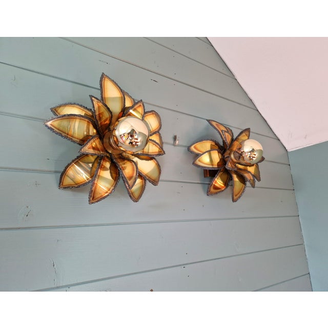 Metal Floral Brass Wall Sconces from Maison Jansen, 1970s, Set of 2 For Sale - Image 7 of 17