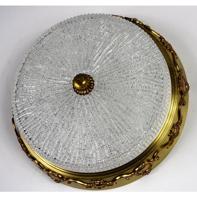 Brass and Crystal Glass Three-Light Ceiling Lamp from Kaiser, 1940s For Sale - Image 11 of 13