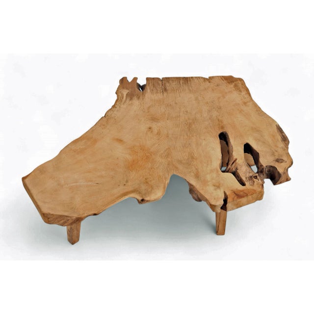 Contemporary One Slab Free Form Rustic Reclaimed Coffee Table For Sale - Image 3 of 8