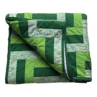 Vintage Green Topiary Maze Patchwork Quilt, C. 1980s — Boxwood Garden Colorway For Sale