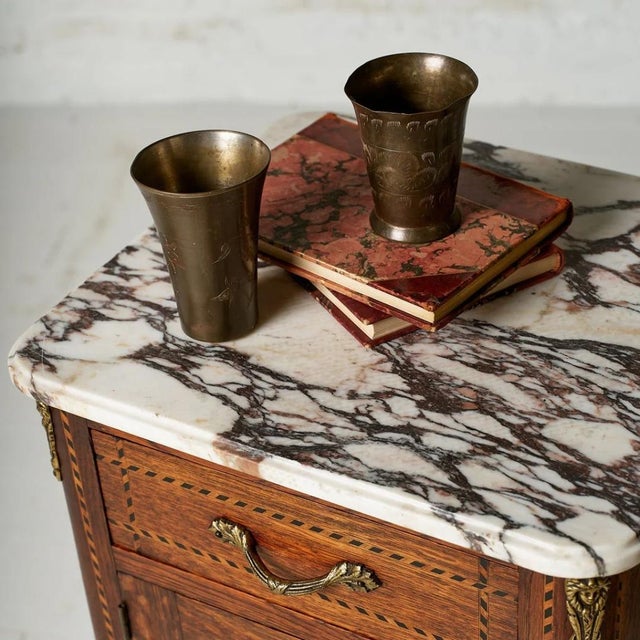 Circa 1920s Belgian Louis XVI Style Marble Top Bedside Tables (Set of 2) For Sale - Image 10 of 12