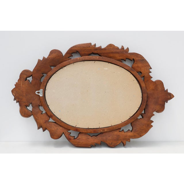 Brown French Carved Walnut Oval Mirror with Pierced Acanthus Crest, 1900 For Sale - Image 8 of 11