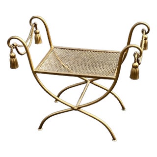 1960s Italian Hollywood Regency Gold Rope and Tassel Vanity Stool For Sale