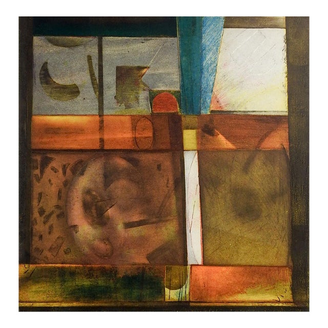 Mid 20th Century Earth Tones Abstract Etching on Paper For Sale