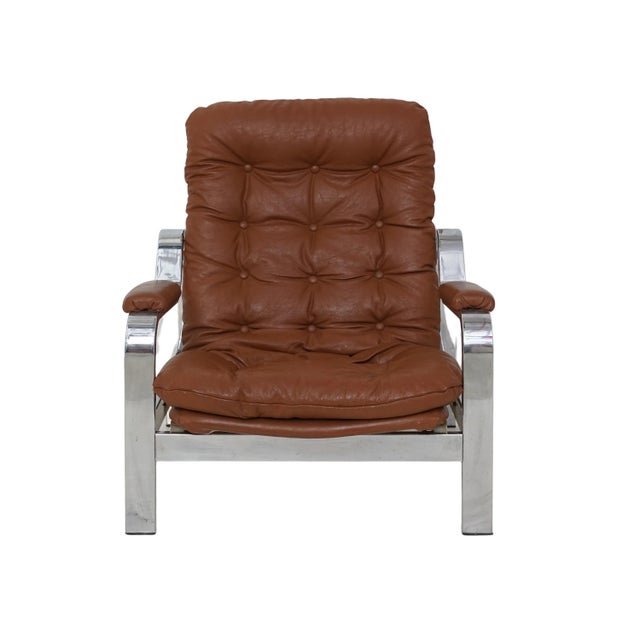 Mid-Century Modern Tufted Vinyl & Chrome Recliner For Sale - Image 3 of 9