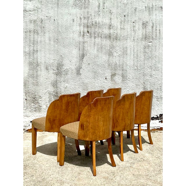 Mid 20th Century Vintage Art Deco Burled Walnut Dining Chairs After Harry and Lou Epstein - Set of 6 For Sale - Image 5 of 6