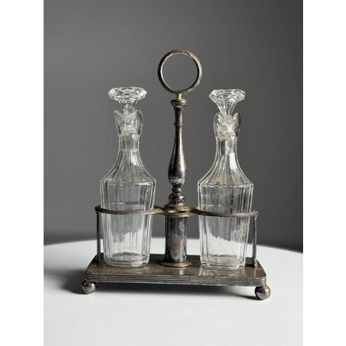 Oil and Vinegar Set in Silver-Plated Metal, Set of 3 For Sale - Image 12 of 15